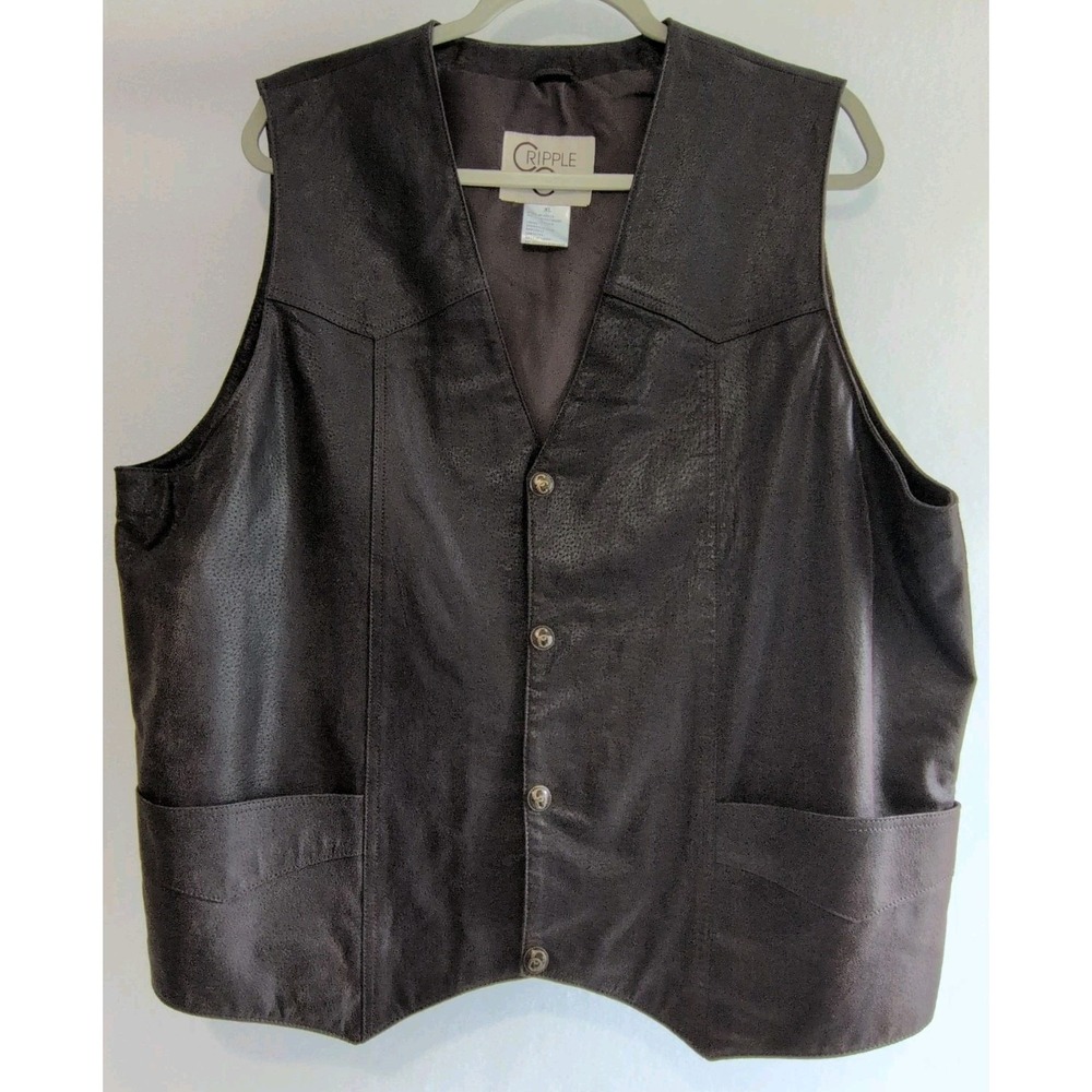 Cripple Creek Mens Brown 100% Leather Western Vest Snap Button Front XL
